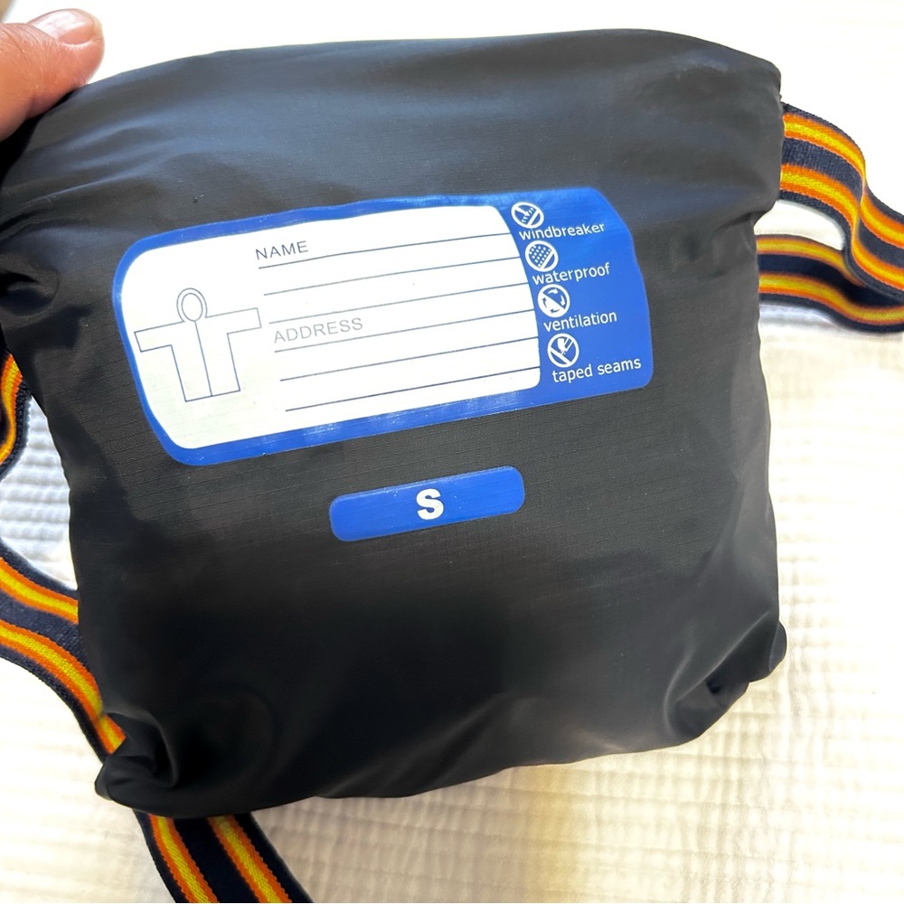 K-WAY Packable Long Drawstring Waist Raincoat In Navy